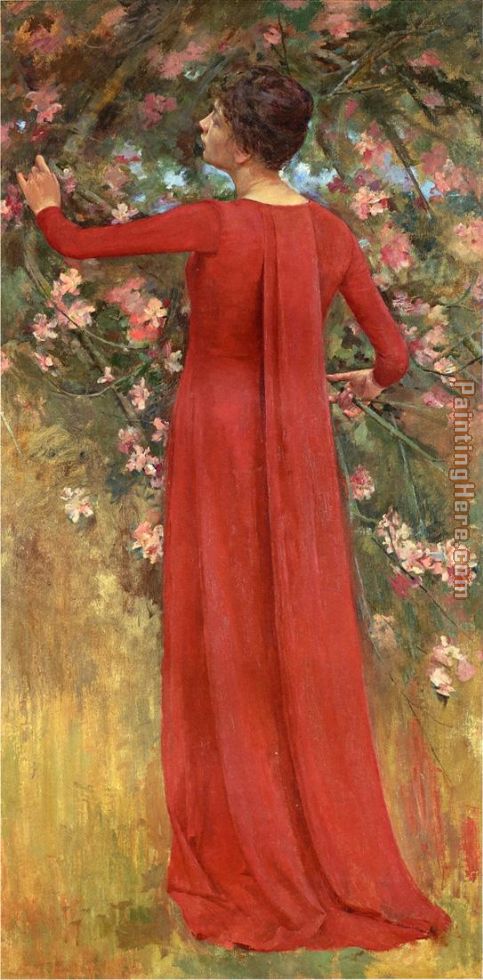 The Red Gown painting - Theodore Robinson The Red Gown art painting